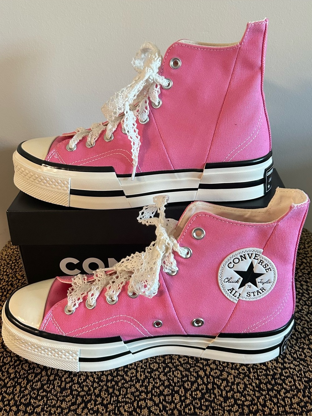 NEW Converse Chuck 70 Plus Pink Canvas High-Top Platform, Bonus 2 Pairs Laces - Picture 6 of 7